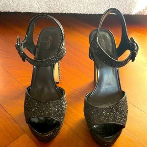 Michael Kors black heels shoes, glitter sandals, only used once, great condition